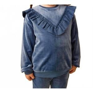 NEW TEA COLLECTION girl's velour ruffle tunic top in blue
